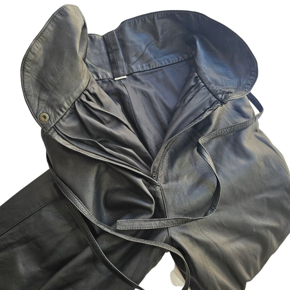 Vintage Lambskin Leather Pants Belt Pockets Curved Hem Womens XS Black - Picture 11 of 13
